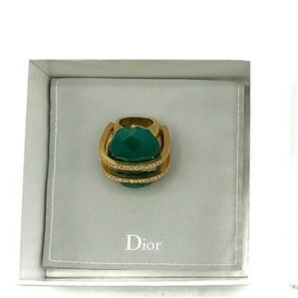 Vintage Christian Dior Gold & Green Oversize Cocktail Ring 2000s Galliano - Picture 1 of 4